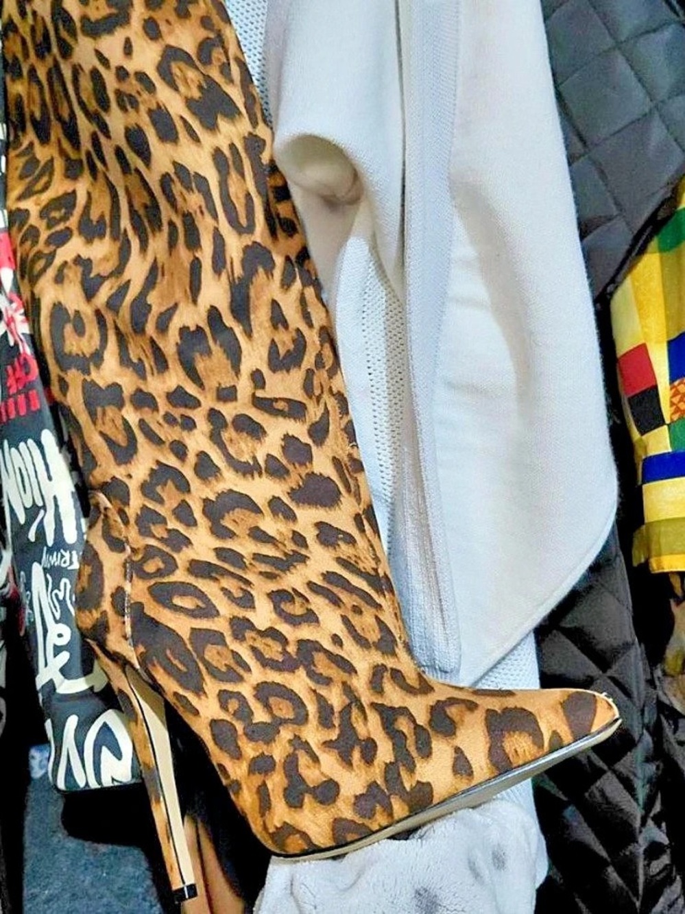 Women's Leopard Print Over-the-Knee Heeled Boots